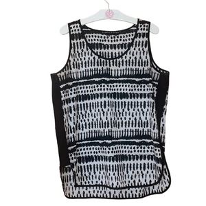 •IVANKA TRUMP•BLACK & WHITE INKY SCRIBBLES HIGH-LOW TANK TOP BLOUSE SIZE MEDIUM